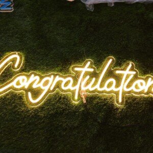 White neon sign displaying the word "Congratulations" in elegant cursive